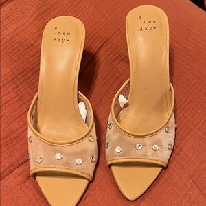 a new day Tan Rhinestone Slide Mules